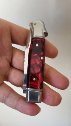 3 3/8" Custom Made Bird's Head Bolster Knife, Very Nice Red Handles