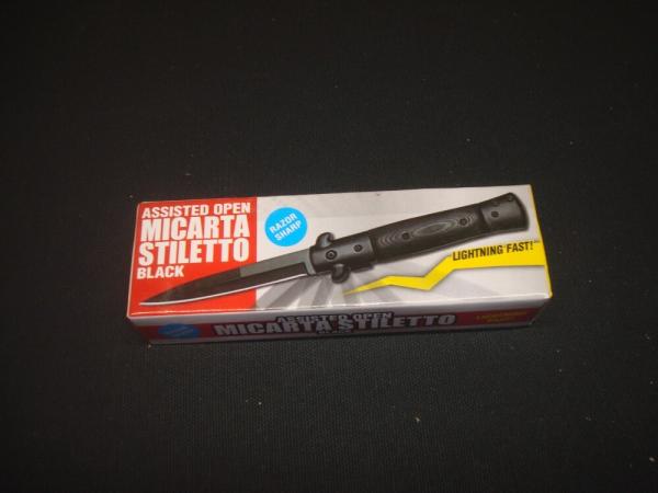 Black Micarta Stiletto Assisted Open Knife new in box