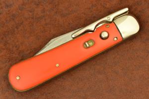 VINTAGE SCHRADE WALDEN 1950-1972 RED DELRIN SWING GUARD SWITCH BLADE KNIFE (24698)