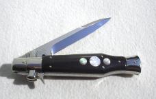NEW AGA CAMPOILN 11" ( BLACK WIDOW ) BLACK HORN WITH MOTHER OF PEARL INLAYS 5MM BLADE MANIAGO ITALY