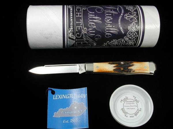 Titusville Cutlery Genuine Burnt Stag Lexingtonian Coffin Jack Knife Rare 1 of 30 COA USA Made Titusville Cutlery Genuine Burnt Stag Lexingtonian Coffin Jack Knife Rare 1 of 30 COA USA Made