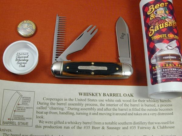 Great Eastern Cutlery GEC Charred Whiskey Barrel Oak Beer and Sausage Knife Made in USA 352325 Great Eastern Cutlery GEC Charred Whiskey Barrel Oak Beer and Sausage Knife Made in USA 352325