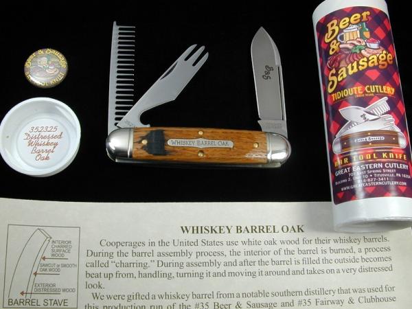 Great Eastern Cutlery GEC Distressed Whiskey Barrel Oak Beer and Sausage Knife Made in USA 352325 Great Eastern Cutlery GEC Distressed Whiskey Barrel Oak Beer and Sausage Knife Made in USA 352325