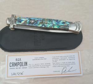 11" 3.5MM SPRING AGA ABOLONE MALTESE ITALIAN SWITCH BLADE "SUPER NICE"AND HARD TO FIND.