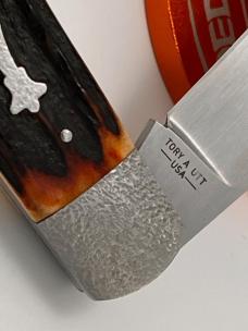 SACRED BEAR "TORY UTT" CUSTOM AMBER STAG LANNY'S CLIP CPM 154 KNIFE