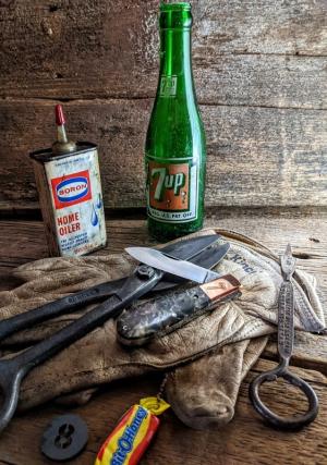  TITUSVILLE CUTLERY -AMERICAN REDSMITH SERIES- Old Man Norman Barlow - Buckeye Burl Wood Handles -8-