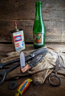  TITUSVILLE CUTLERY -AMERICAN REDSMITH SERIES- Old Man Norman Barlow - Buckeye Burl Wood Handles -8-