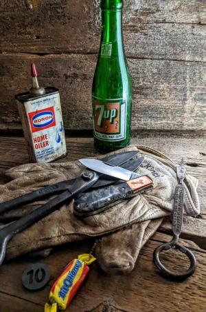  TITUSVILLE CUTLERY -AMERICAN REDSMITH SERIES- Old Man Norman Barlow -Buckeye Burl Wood Handles -10-