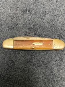 Vintage KA-BAR 1141 Three-Blade Pocket Knife – Spear/Drop/Sheepsfoot – Wood Handles – Well-Worn Cond
