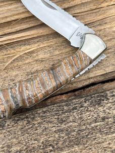 BUCK 112 RANGER BROWN MAMMOTH TOOTH WITH FINGER GROOVES LEROY REMER CUSTOM KNIFE #1