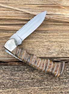 BUCK 112 RANGER BROWN MAMMOTH TOOTH WITH FINGER GROOVES LEROY REMER CUSTOM KNIFE #1