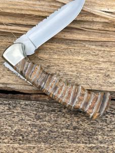BUCK 112 RANGER BROWN MAMMOTH TOOTH WITH FINGER GROOVES LEROY REMER CUSTOM KNIFE #1