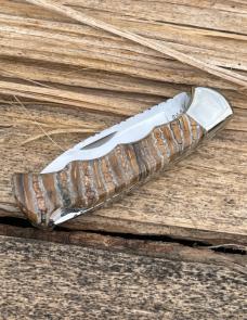 BUCK 112 RANGER BROWN MAMMOTH TOOTH WITH FINGER GROOVES LEROY REMER CUSTOM KNIFE #1