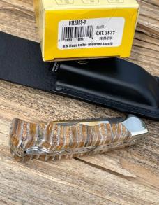 BUCK 112 RANGER BROWN MAMMOTH TOOTH WITH FINGER GROOVES LEROY REMER CUSTOM KNIFE #1
