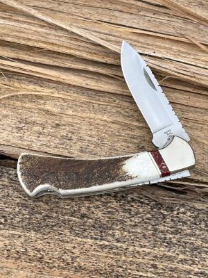 BUCK 112 RANGER ELK HORN WITH BLOODY JASPER INLAYS LEROY REMER CUSTOM KNIFE 2