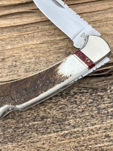BUCK 112 RANGER ELK HORN WITH BLOODY JASPER INLAYS LEROY REMER CUSTOM KNIFE #2