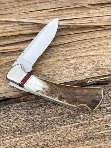 BUCK 112 RANGER ELK HORN WITH BLOODY JASPER INLAYS LEROY REMER CUSTOM KNIFE #2