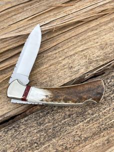 BUCK 112 RANGER ELK HORN WITH BLOODY JASPER INLAYS LEROY REMER CUSTOM KNIFE #2