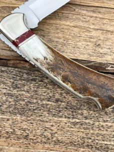BUCK 112 RANGER ELK HORN WITH BLOODY JASPER INLAYS LEROY REMER CUSTOM KNIFE #2