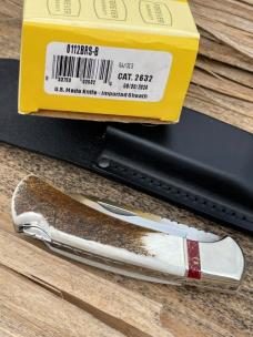 BUCK 112 RANGER ELK HORN WITH BLOODY JASPER INLAYS LEROY REMER CUSTOM KNIFE #2