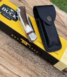 BUCK 112 RANGER ELK HORN WITH BLOODY JASPER INLAYS LEROY REMER CUSTOM KNIFE #2