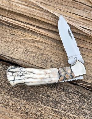 BUCK 112 RANGER OUTSIDE IVORY WITH MAMMOTH TOOTH INLAY LEROY REMER CUSTOM KNIFE #3