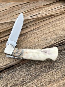 BUCK 112 RANGER OUTSIDE IVORY WITH MAMMOTH TOOTH INLAY LEROY REMER CUSTOM KNIFE #3
