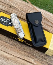 BUCK 112 RANGER OUTSIDE IVORY WITH MAMMOTH TOOTH INLAY LEROY REMER CUSTOM KNIFE #3