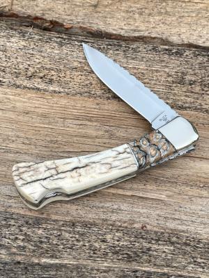 BUCK 110 FOLDING HUNTER OUTSIDE IVORY WITH MAMMOTH TOOTH INLAY LEROY REMER CUSTOM KNIFE #5