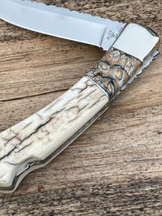 BUCK 110 FOLDING HUNTER OUTSIDE IVORY WITH MAMMOTH TOOTH INLAY LEROY REMER CUSTOM KNIFE #5