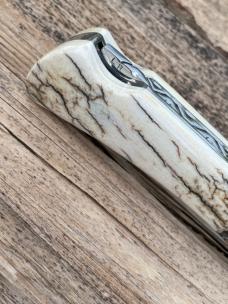 BUCK 110 FOLDING HUNTER OUTSIDE IVORY WITH MAMMOTH TOOTH INLAY LEROY REMER CUSTOM KNIFE #5