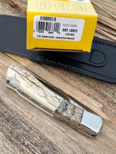 BUCK 110 FOLDING HUNTER OUTSIDE IVORY WITH MAMMOTH TOOTH INLAY LEROY REMER CUSTOM KNIFE #5