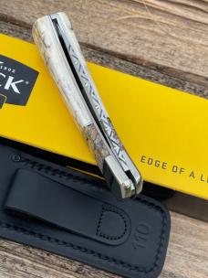 BUCK 110 FOLDING HUNTER OUTSIDE IVORY WITH MAMMOTH TOOTH INLAY LEROY REMER CUSTOM KNIFE #5