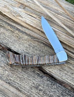 BUCK 110 FOLDING HUNTER BROWN MAMMOTH TOOTH WITH FINGERS LEROY REMER CUSTOM KNIFE #8