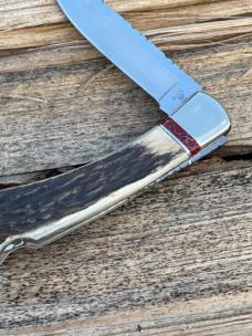BUCK 110 FOLDING HUNTER ELK HORN WITH BLOODY JASPER INLAYS LEROY REMER CUSTOM KNIFE #7