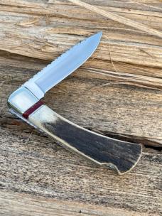 BUCK 110 FOLDING HUNTER ELK HORN WITH BLOODY JASPER INLAYS LEROY REMER CUSTOM KNIFE #7