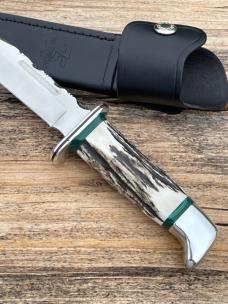  LEROY REMER BUCK 119 ALUMINUM GUARD AND BUTT SAMBAR STAG W/GREEN MALACHITE INLAYS #13