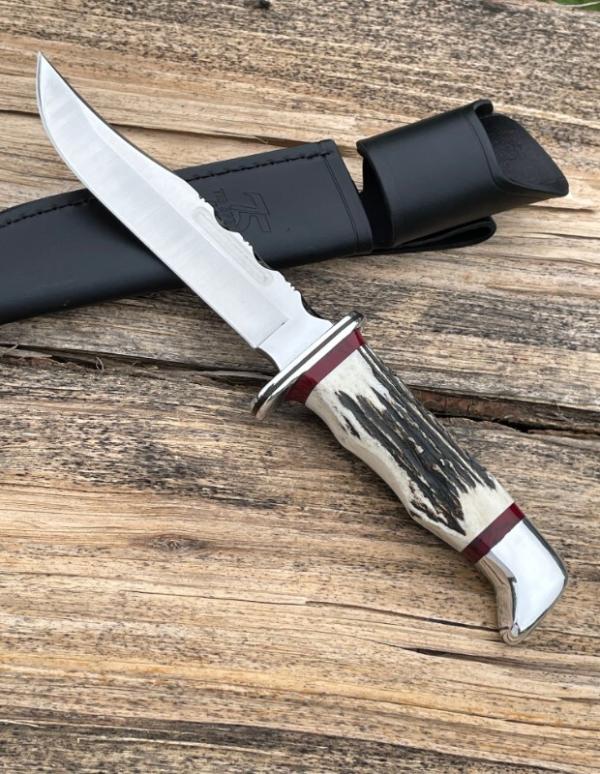 LEROY REMER BUCK 119 ALUMINUM GUARD AND BUTT SAMBAR STAG W/BLOODY JASPER INLAYS #14 LEROY REMER BUCK 119 ALUMINUM GUARD AND BUTT SAMBAR STAG W/BLOODY JASPER INLAYS #14