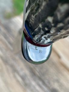  LEROY REMER BUCK 119 ALUMINUM GUARD SAMBAR STAG W/BLOODY JASPER WHITE & BLUE PAPER TRIM INLAYS #16