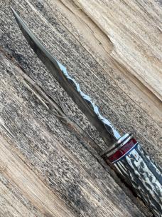  LEROY REMER BUCK 119 ALUMINUM GUARD SAMBAR STAG W/BLOODY JASPER WHITE & BLUE PAPER TRIM INLAYS #16