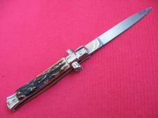 Vintage 8" Stag Flat Ground BLADE ITALIAN STILETTO Switchblade Knife