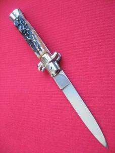 Vintage 8" Stag Flat Ground BLADE ITALIAN STILETTO Switchblade Knife
