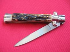 Vintage 8" Stag Flat Ground BLADE ITALIAN STILETTO Switchblade Knife