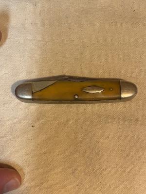 Vintage High Carbon Steel USA 4-Blade Pocketknife – Horn Scales – Spiral Punch – 3-5/8” Closed