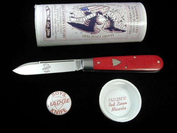 Great Eastern Cutlery GEC Smooth Red Linen Micarta Boys Badge Knife NIT Made in USA 152125STL Great Eastern Cutlery GEC Smooth Red Linen Micarta Boys Badge Knife NIT Made in USA 152125STL