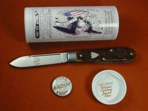 Great Eastern Cutlery GEC Antique Autumn Jigged Bone Boys Badge Knife NIT Made in USA 152125STL