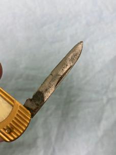 Vintage Brown & Bigelow “Remembrance Advertising” Pocket Knife – 2-Blade – Striped Celluloid – 2 ¼” 
