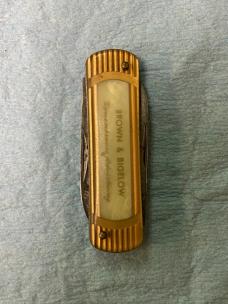 Vintage Brown & Bigelow “Remembrance Advertising” Pocket Knife – 2-Blade – Striped Celluloid – 2 ¼” 