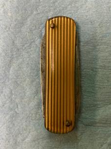 Vintage Brown & Bigelow “Remembrance Advertising” Pocket Knife – 2-Blade – Striped Celluloid – 2 ¼” 