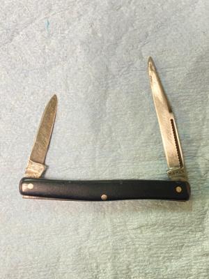 Vintage KA-BAR Union Cutlery 2-Blade Serpentine Jack Knife – Olean, NY – 2 ⅝” Closed – Black Scales